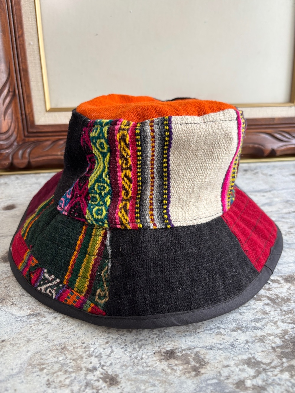 90’s Style Indie Boho Patchwork Bucket Hat Woven Tapestry Hippie Festival